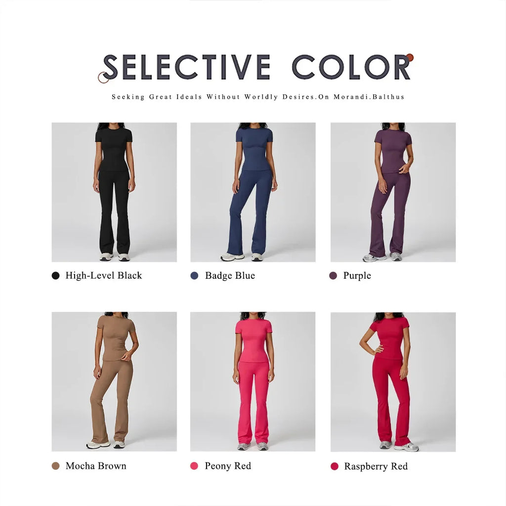 Hearuisavy Women 2 Piece Sport Pants Set Gym Sportswear Workout Short Sleeves Female Push Up Yoga Pants Running Fitness Clothing