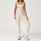 Hearuisavy 2Pcs Woman's Sports Set Naked-Feel Racerback Sports Tops Gym Tank Top Female Breathable High Waist Fitness Yoga Pants Luxlife Brands
