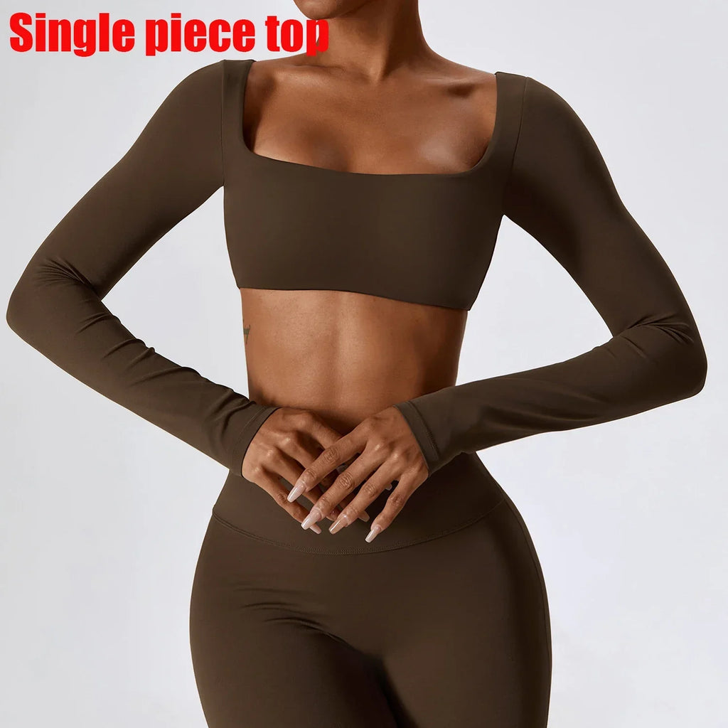 Yoga Shirts Fitness Long Sleeve Women Sport Crop Top Women Square Neck Gym Top Yoga T-Shirt Clothing Casual Quick Dry Sportswear