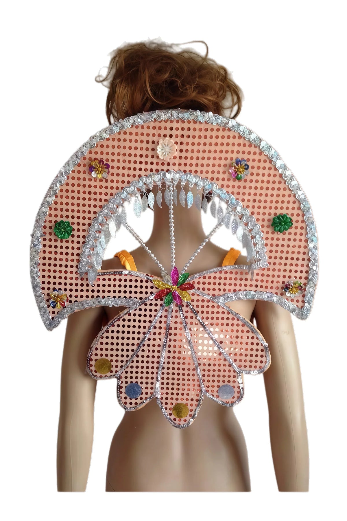 Sequined Butterfly-Style Costume Backpiece with Draped Chain