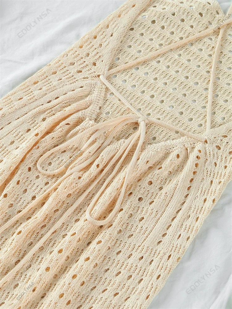 Sexy Knit Cut Out Tassel Spaghetti Strap Bodycon Beach Maxi Dress Summer Women's Holiday Club Party Outfit Swimsuit Cover Up K10 Luxlife Brands