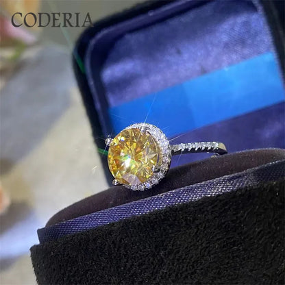 Lemon Yellow Moissanite 14K White Gold Sterling Silver Ring 3.0 Carat Colored Diamond Wedding Ring Luxury Jewelry Women Gift