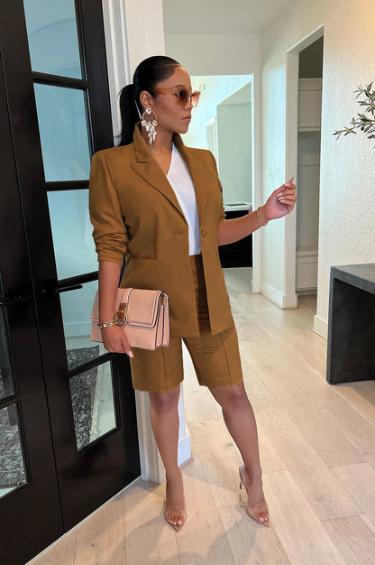 Autumn Fashion Elegant Two Piece Set Women Office Ladies Solid Slim Blazer Shorts Two Piece Set for Women