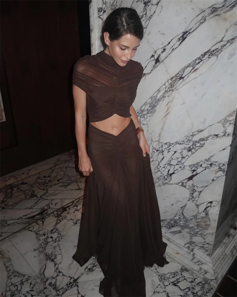 Mozision Hollow Out Short Sleeve Sexy Maxi Dress Women Fashion O Neck Ruched High Waist Bodycon Club Party Long Dress Female Luxlife Brands