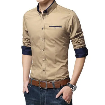 TFETTERS Newest Cotton Men Shirt Casual Shirt Long Sleeve Solid Color Regular Fit Plus Size Men&#39;s Shirts