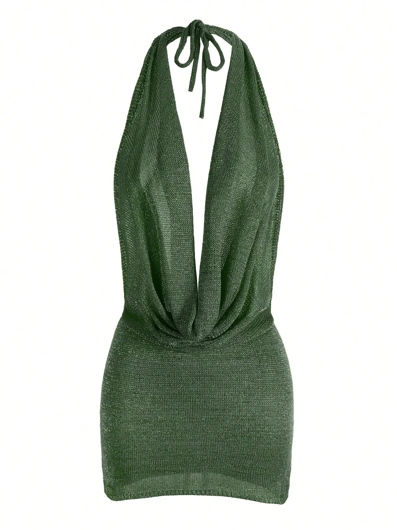 2026 Women New Year Bright Silk Dresses Sexy Stacked V Halter Neck Backless Knit Beach Mini Dress Summer Swimsuit Cover Up K145 Luxlife Brands