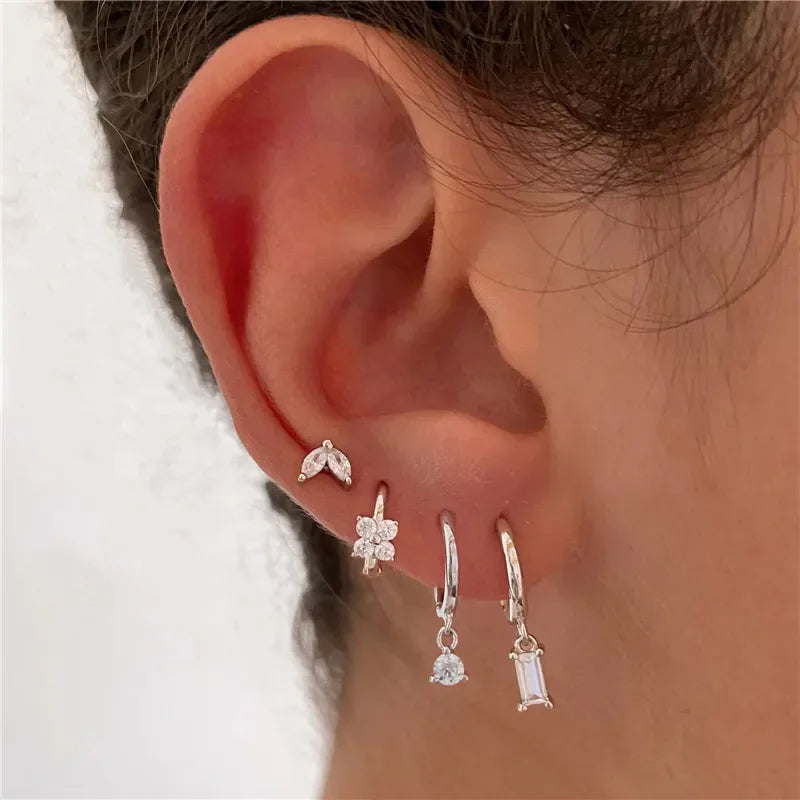 2PC Stainless Steel Little Huggies Hoop Earrings For Women Tiny Crystal Zirconia Pendant Cartilage Earrings Piercing Jewelry LUXLIFE BRANDS