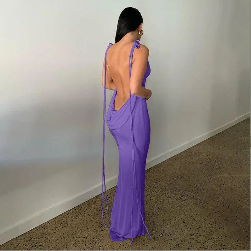 Kendall Halter Backless Bodycon Maxi Party Dress