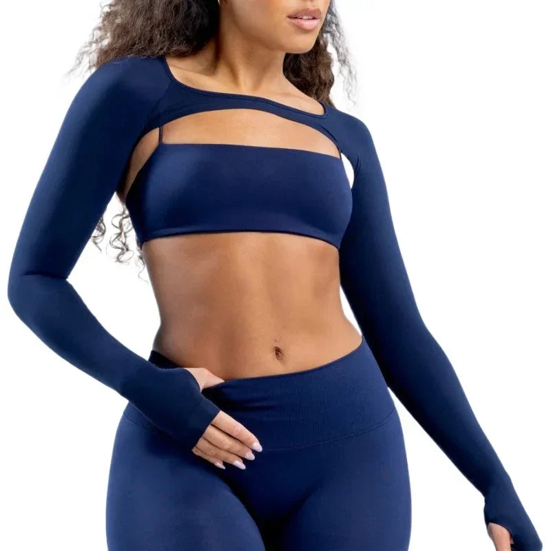 New Sports Long Sleeve Shrug Seamless Spandex Woman Fitness Elastic Breathable Shrug Sports Long Sleeve（Not Contain Bra）