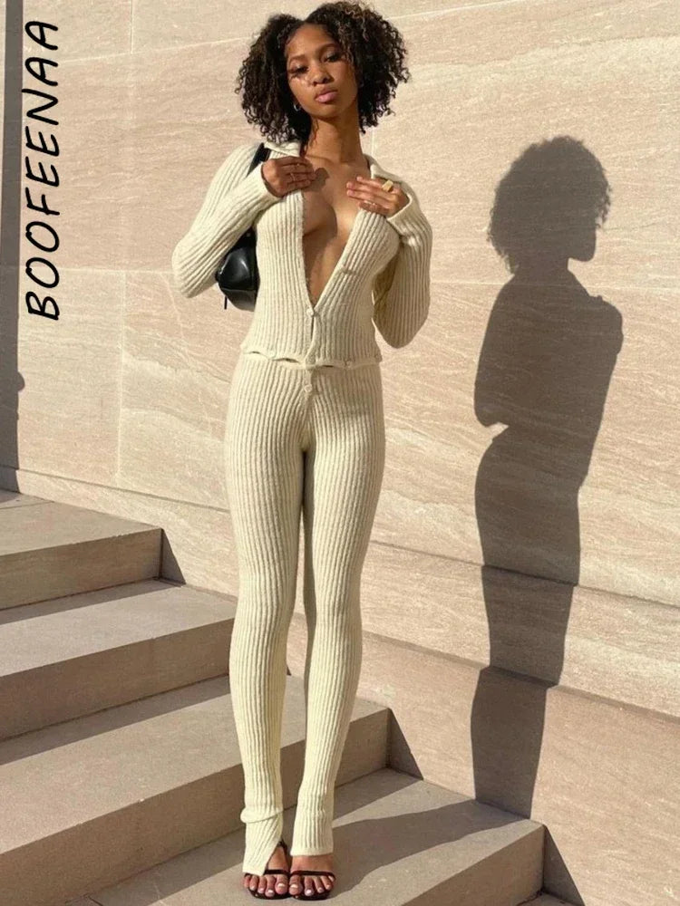 Sunday Comfy Ribbed White Long Sleeve Jumpsuit LUXLIFE BRANDS