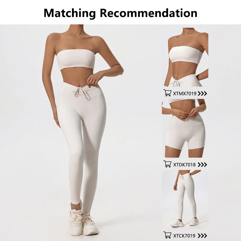 Ctenkevet Summer Women's Breathable Yoga Set Female High Waist Drawstring Sports Suit 2ps Women Fitness Wear Strapless Bra Woman