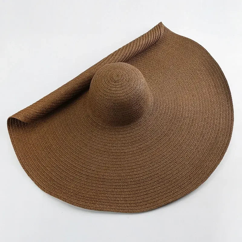 70cm Oversized Wide Brim Sun Hat Travel Large UV Protection Beach Straw Hats Women's Summer Floppy Foldable Chapeaux Wholesale