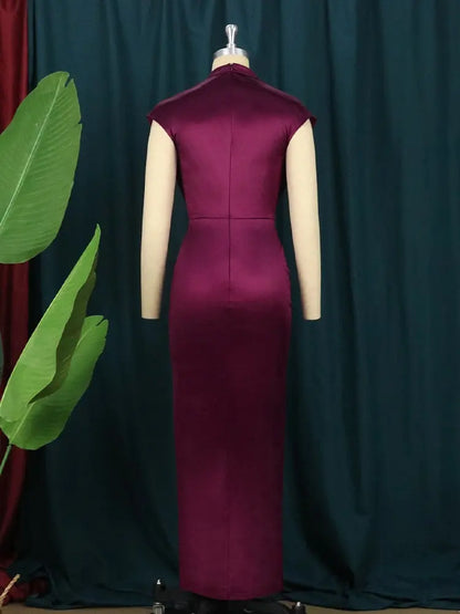 Women Dresses Summer 2023 Burgundy Green Satin Long Dress Elegant Ladies Evening Birthday Cocktail Party Pleated Gowns Outfits