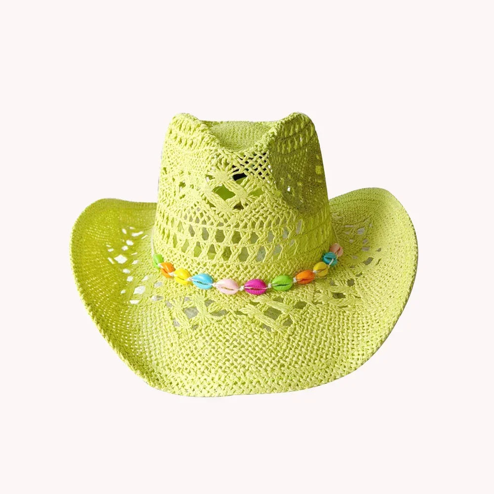 Melesh Western Women's Mint Green Cowboy Hat Straw Cowboy Hat Plasticity Strong Wide Brim Sunshine Beach Western Cowboy Hat