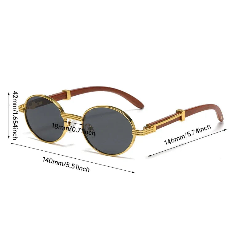New Fashion Oval Sunglasses Men UV400 Sun Glasses Women Vintage Brand Designer Eyewear Imitation Wood Grain Sunglass