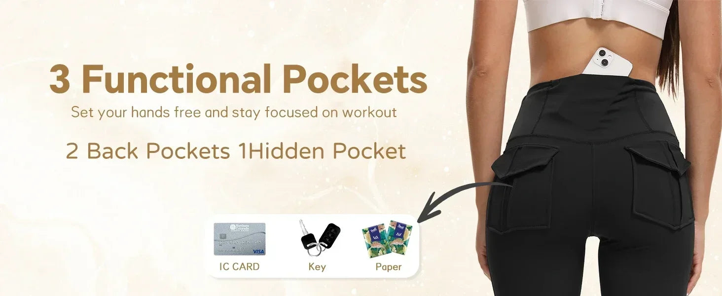 Women's Flare Leggings with Pockets High Waisted Butt Lifting No Front Seam Tummy Control Bootcut Yoga Pants for Women