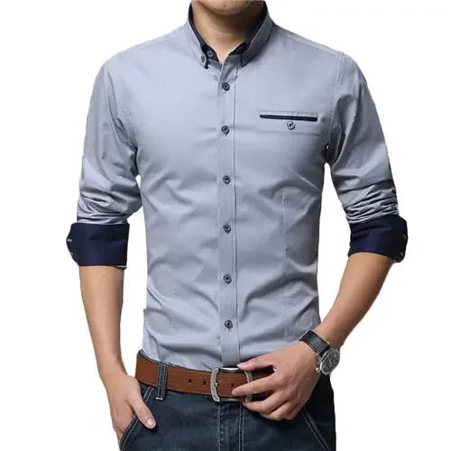 TFETTERS Newest Cotton Men Shirt Casual Shirt Long Sleeve Solid Color Regular Fit Plus Size Men&#39;s Shirts
