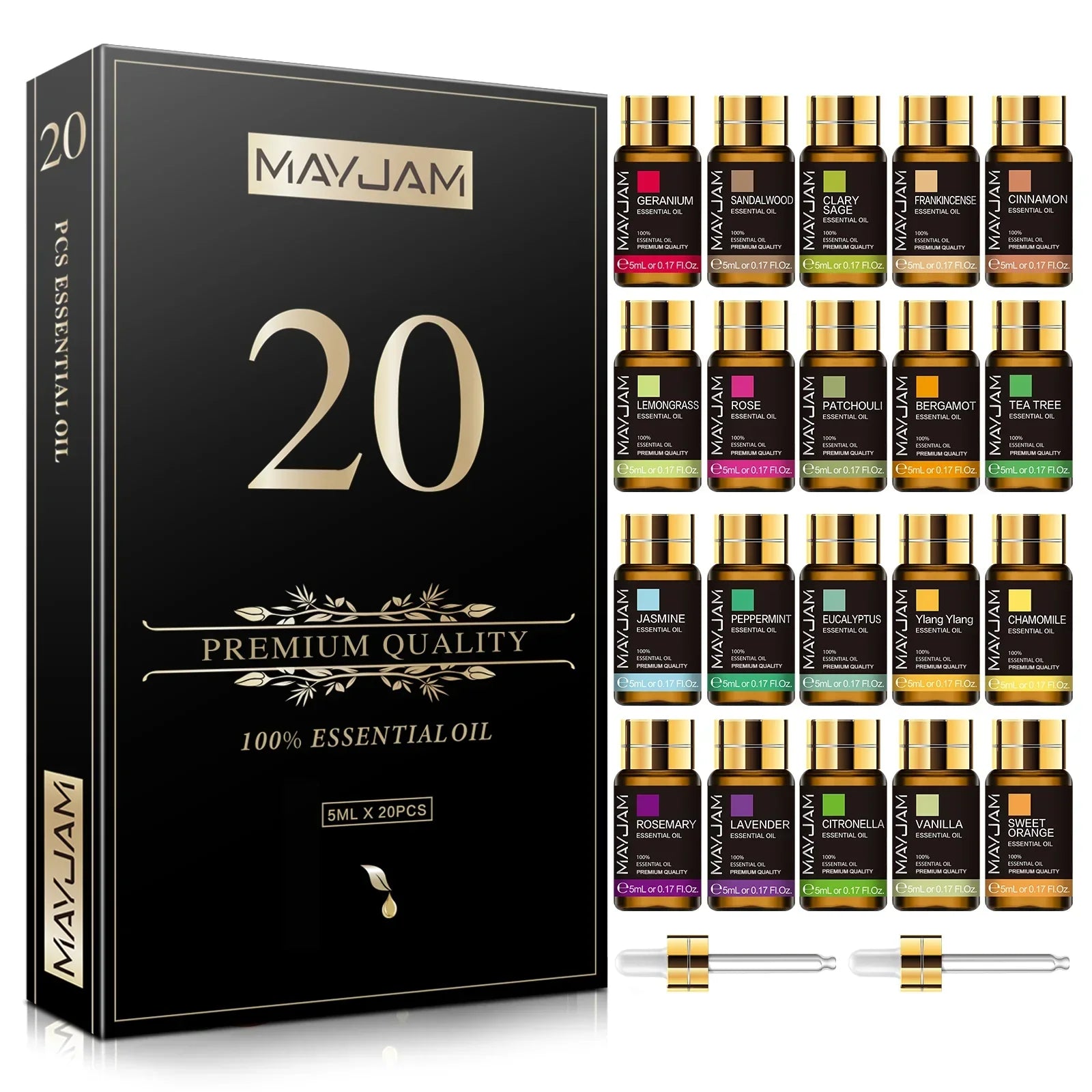 MAYJAM Pure Natural Essential Oils 20pcs Kits Gift Box Sandalwood Lemongrass Lavender Bergamot Eucalyptus Rosemary For Diffuser Luxlife Brands