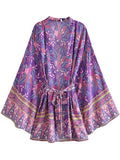 Purple Passion Floral Boho Short Kimono Dress Luxlife Brands