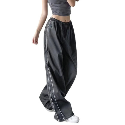 Y2k Women Drawstring Jogger Pants Casual Low Waist Side Stripe Patchwork Sweatpants Male Fashion Wide Leg Cargo Pants Streetwear