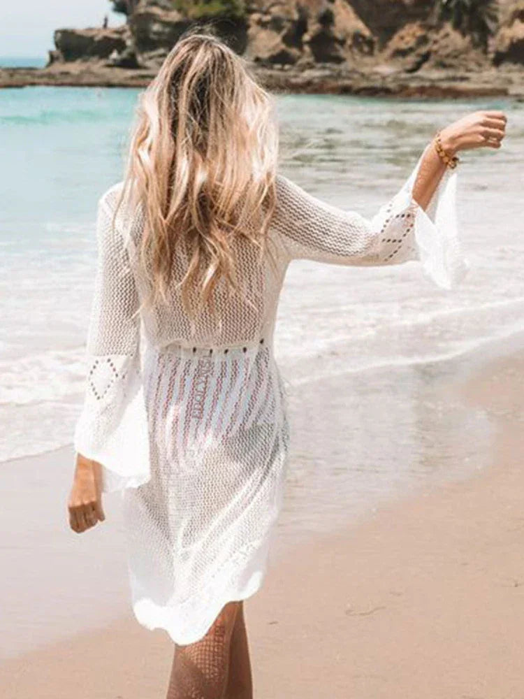 2023 Summer Women Beachwear Sexy White Crochet Tunic Beach Wrap Dress Woman Swimwear Swimsuit Cover-ups Bikini Cover Up #Q719 LUXLIFE BRANDS