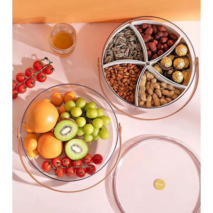 Snack Serving Tray with Lid and Handle Divided Snackle Box Charcuterie Container Portable Snack Fruits Platters Organizer