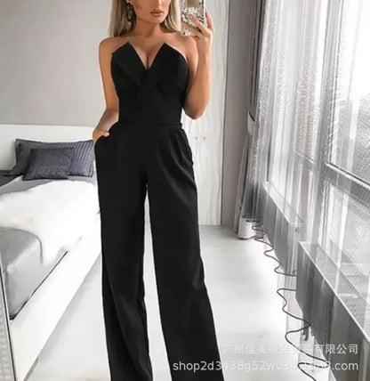 Summer Long Rompers Women Jumpsuit Elegant Strapless Summer Sleeveless Wide Leg Club Party Outfits Work 2024 White Overalls - LUXLIFE BRANDS