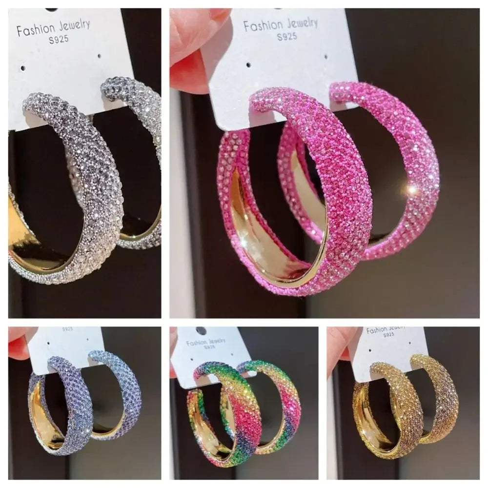 Exaggerate Shiny Rhinestones Big Hoop Earrings Geometric Round Unique Crystal Earrings Jewelry Accessories Jewelry Gifts