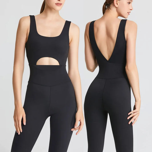 FUBEIKE Seamless One-Piece Jumpsuit Tight Fitness Suit Women's Hollow-out Beauty Back Workout Dance Pilates Yoga Clothes