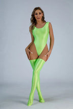 Sleeveless High Cut Thong Bodysuit Glossy Shiny Swimsuit Tights Hot Sexy Bikini Sukumizu Swimwear Body Tops Athletic Gym Leotard Luxlife Brands