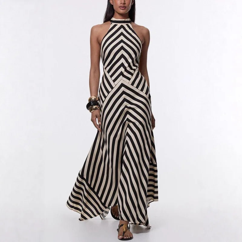 Summer Women Stripe Guest Mermaid Dress Elegant Halter Backless Corset Slim Cocktail Party Evening Celebrity Dress Prom Gown