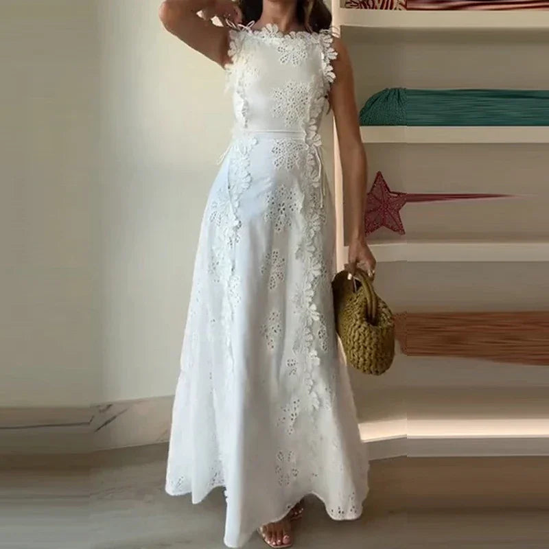 Pristine White Lace Evening Dress