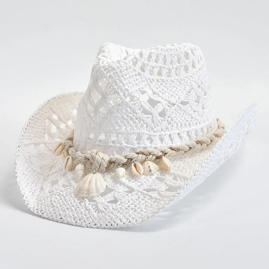 Summer Hand Woven Straw Hat for Women Shell Decoration Holiday Beach Sun Hat Chapeu Panama Feminino