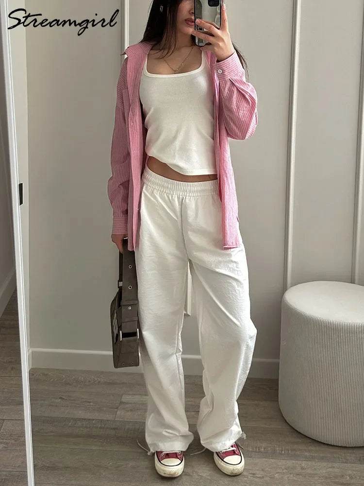 White Sweatpants For Women High Waist Loose Joggers Straight Trousers Female Black Spring Summer Casual Woman Long Pant Wide Leg