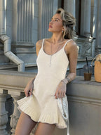 2025 Women Comfy Swimsuit Cover Up Seaside Holiday Club Dresses Sexy Crochet Halter V Neck Chic Ruffle Knit Beach Mini Dress K58 Luxlife Brands