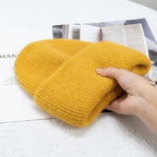 Fashion Warm Skullies Angola Rabbit Fur Winter Knitted Beanies Women Cap Female Three Fold Ski Outdoor Hats Luxlife Brands