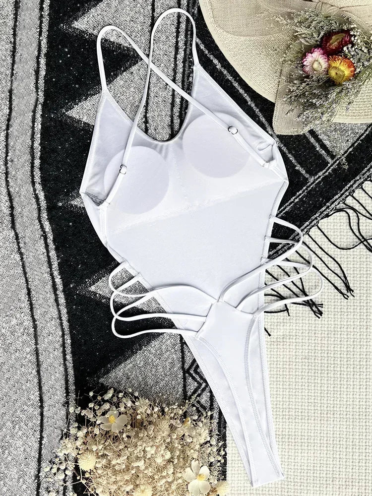 Sexy Criss Cross Backless Female Swimwear One Piece Swimsuit Women Extreme String Thong Monokini High Cut Bathing Suit Swim Lady