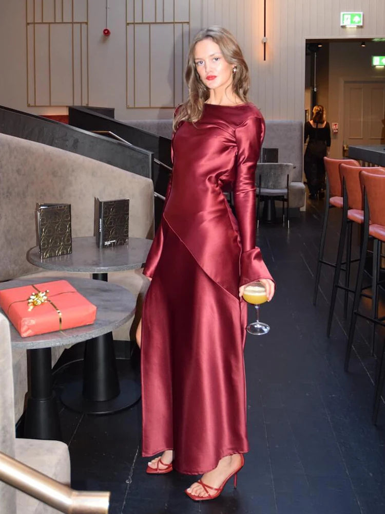 Sarah Satin Split Maxi Dress LUXLIFE BRANDS