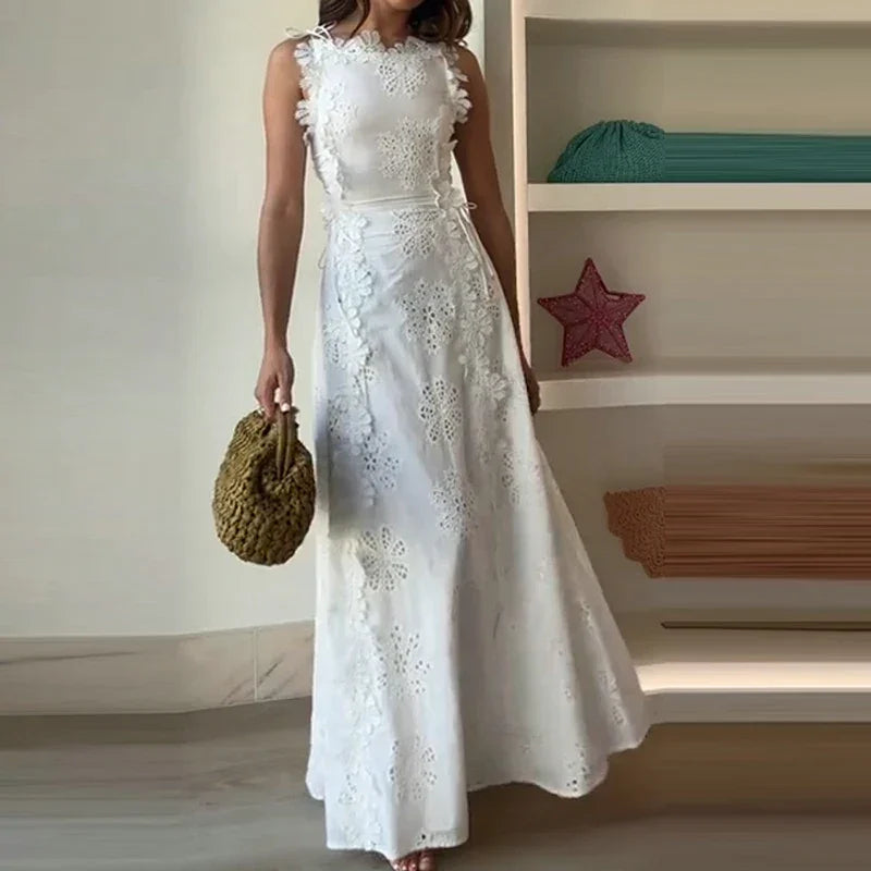 Pristine White Lace Evening Dress