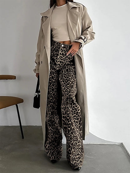 Aynaray Summer Winter 2024 Women Leopard Trousers Streetwear High Waist Straight Pants For Women