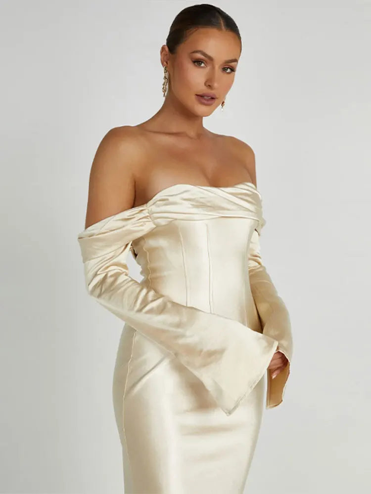 Elegant Satin Flare Sleeve Maxi Dress