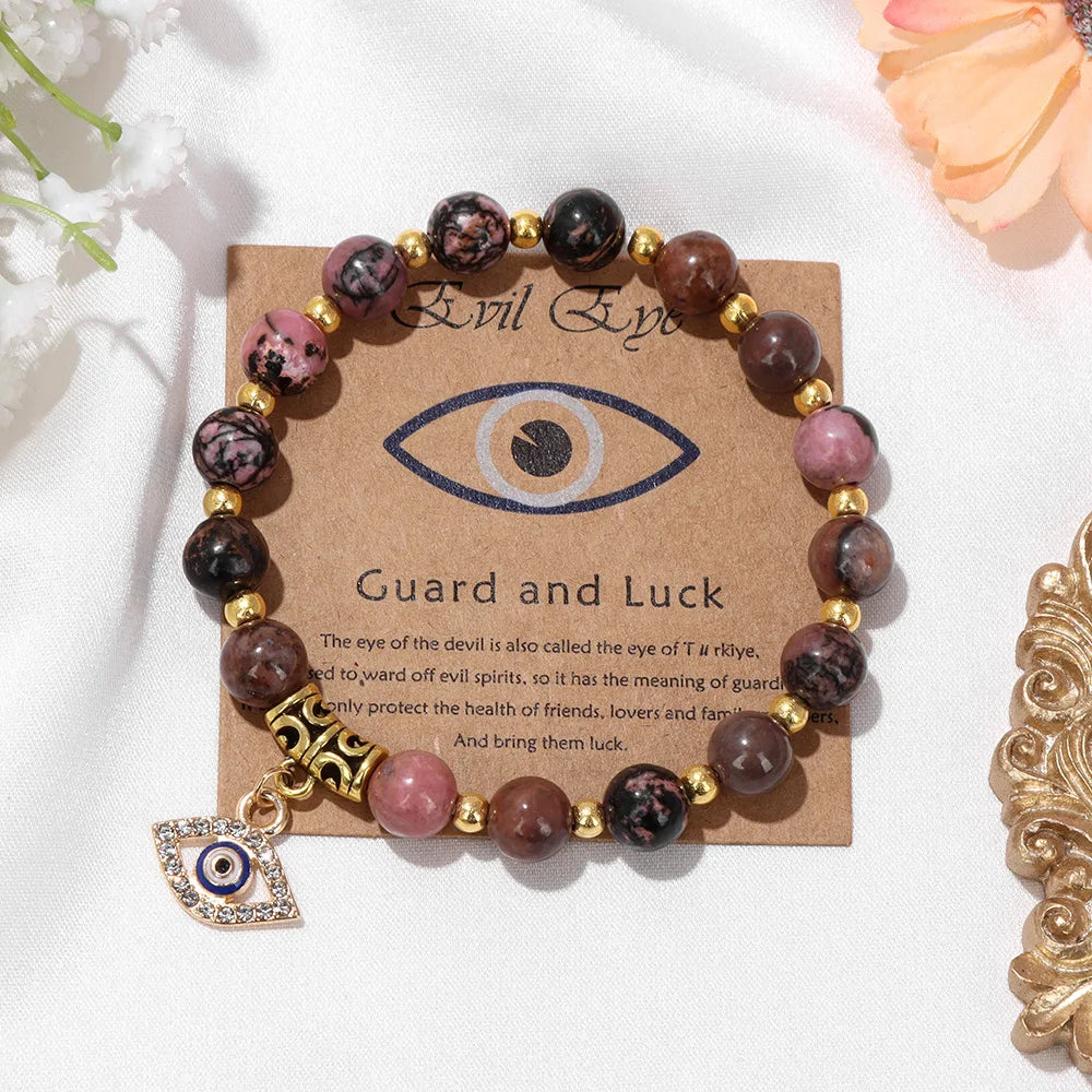 Lucky Turkish Evil Eye Pendant Beads Bracelet Natural Stone With Card Charm Bangles Men Women Fashion Yoga Energy Jewelry LUXLIFE BRANDS