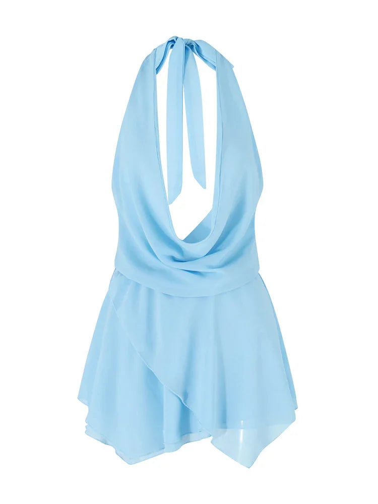 Cassandra Draped Backless Halter Mini Dress