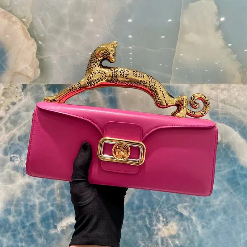 Leopard Handle Leather Bag LUXLIFE BRANDS