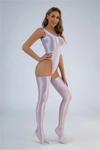 Women Candy Color Oil Glossy Elastic Bodysuit Bodycon Rompers One-piece Swimsuit Silky Tights Satin Backless Shaper Sexy Leotard Luxlife Brands