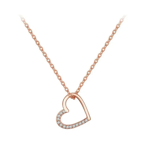 BISAER 925 Sterling Silver Simple Love Heart Pendant Necklace Zircon Adjustable Chain For Women Wedding Fine Jewelry 3 Colors