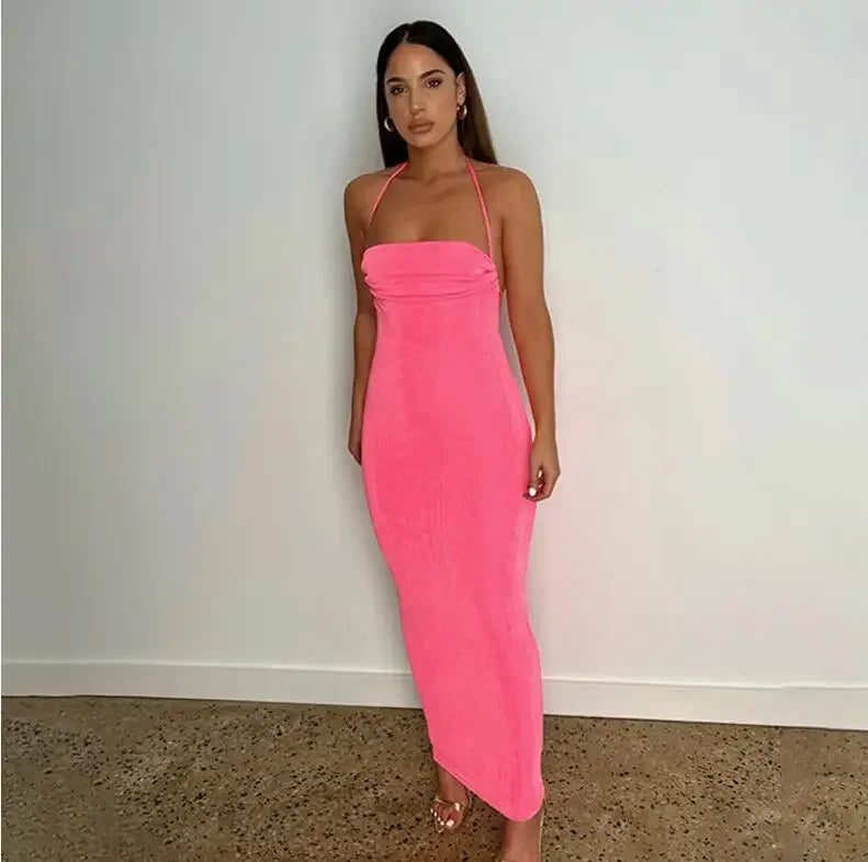 Kendall Halter Backless Bodycon Maxi Party Dress