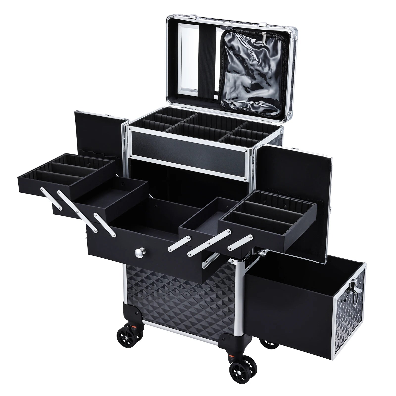 Professional Extendable Tray Makeup Case On Wheels LUXLIFE BRANDS