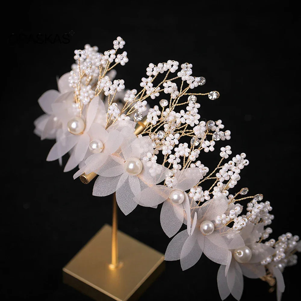Tiaras Earring Sets Wedding Hair Accessories For Women Flower Rhinestone Pearl Headbands Dangler Princess Bridal Crowns Jewelry LUXLIFE BRANDS