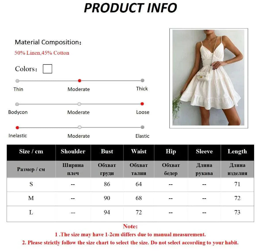 Wolfeel Spring Summer Women's Linen Cotton Dress Vintage  A-line Sling Dress Sexy Hot Girl V-neck Camisole RUFFLES Dress